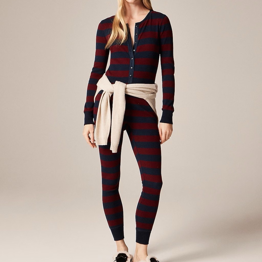 J. Crew Waffle-knit Rugby Stripe one piece Pajama S